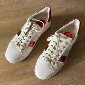 MICHAEL Michael Kors Cream and Red Sneakers with Textured Leather